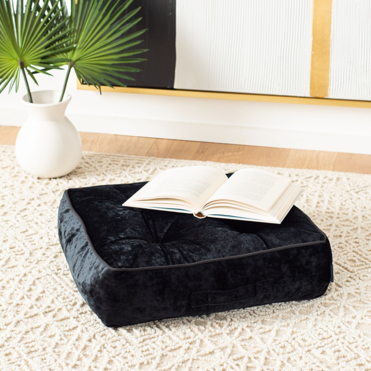 Safavieh Primrose Floor Pillow Black Home Decor Pillow Throw Comfort Cushion